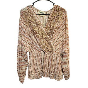 Savanna Jane Georgia Surplice‎ Blouse Long Sleeve Floral Embroidered Size M